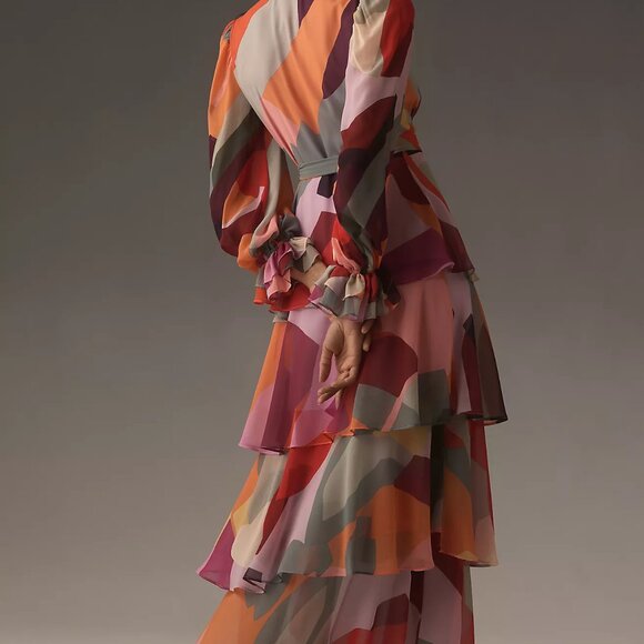 Hutch Geometric Print V-neck Tiered Wrap Maxi Dress - Picture 4 of 6